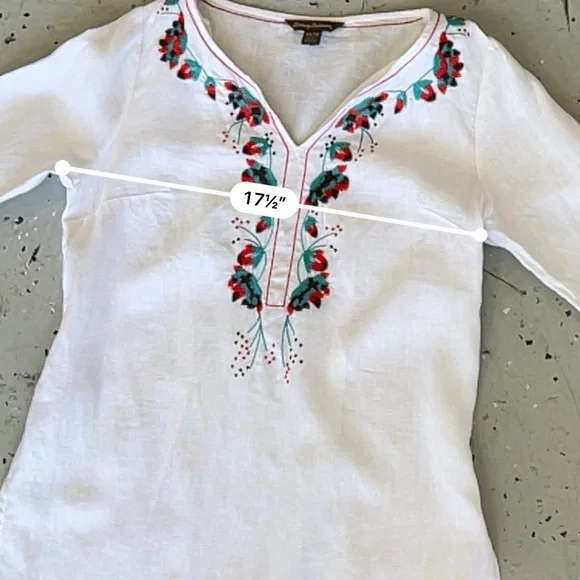 Tommy Bahama Linen Embroidered Tunic Top XS Boho Floral White - Picture 14 of 15